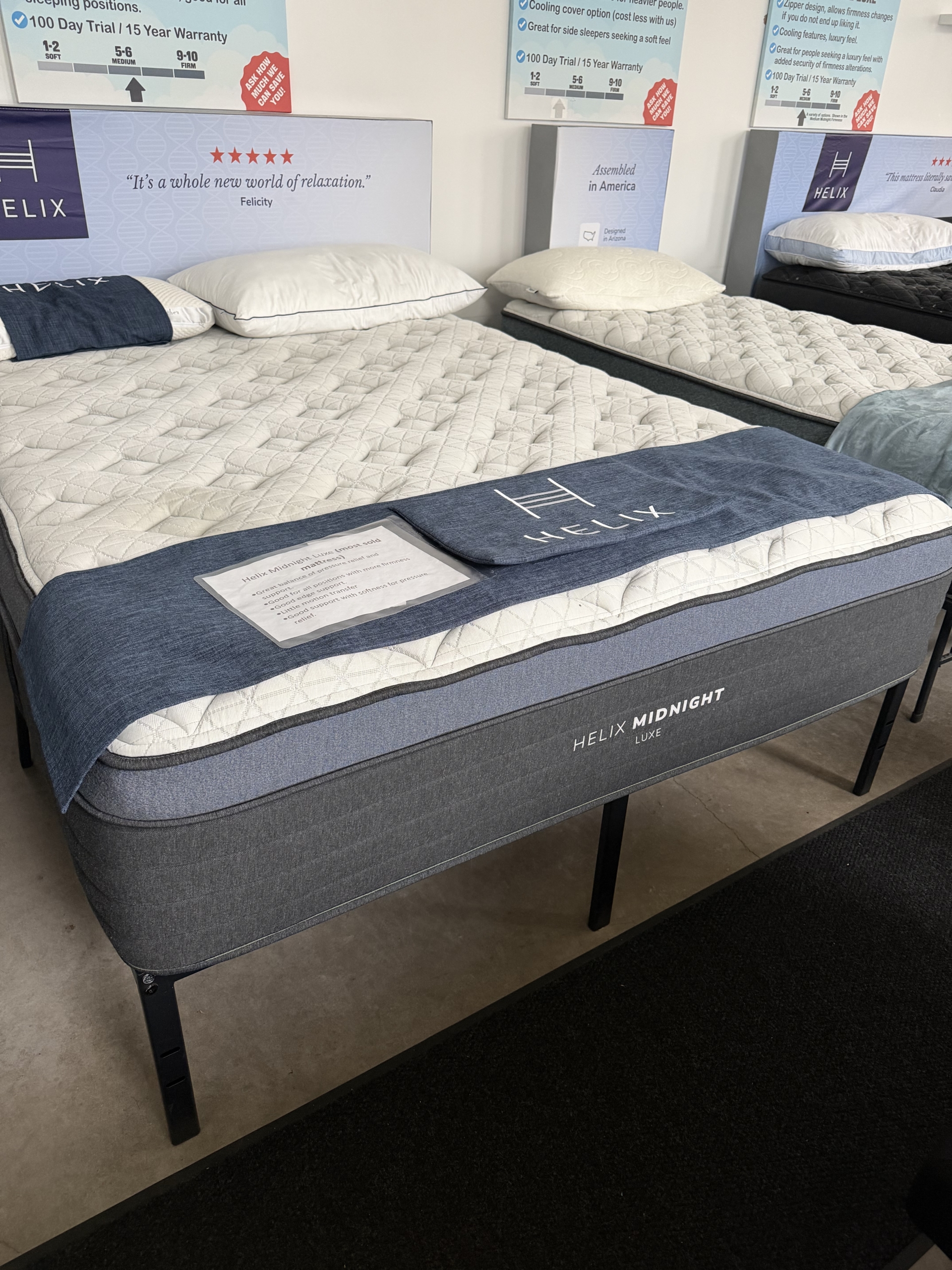 Helix Midnight Luxe mattress in our showroom